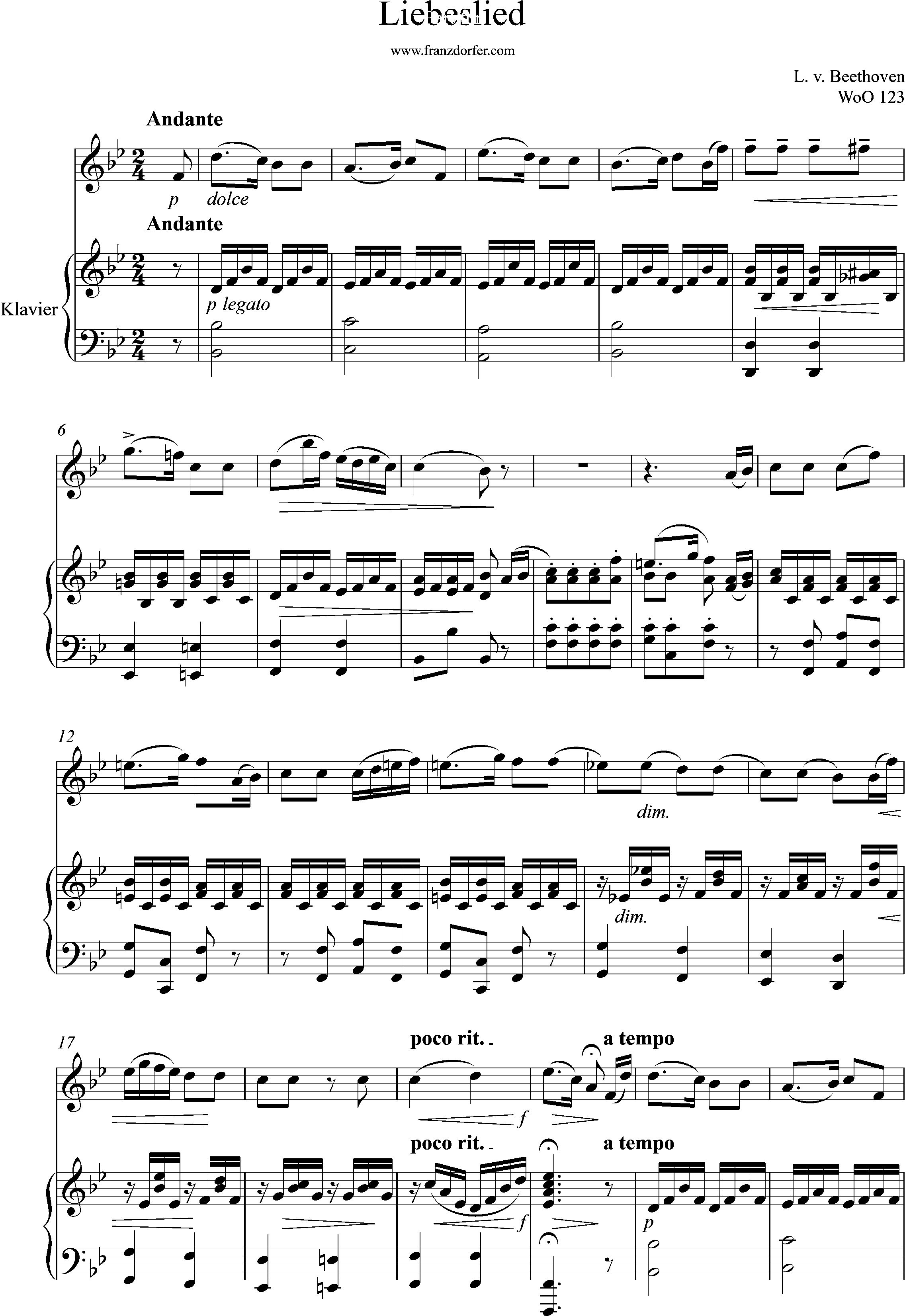 klaviernoten, WoO 123, Zärtliche Liebe, Ich liebe dich, Seite 1
