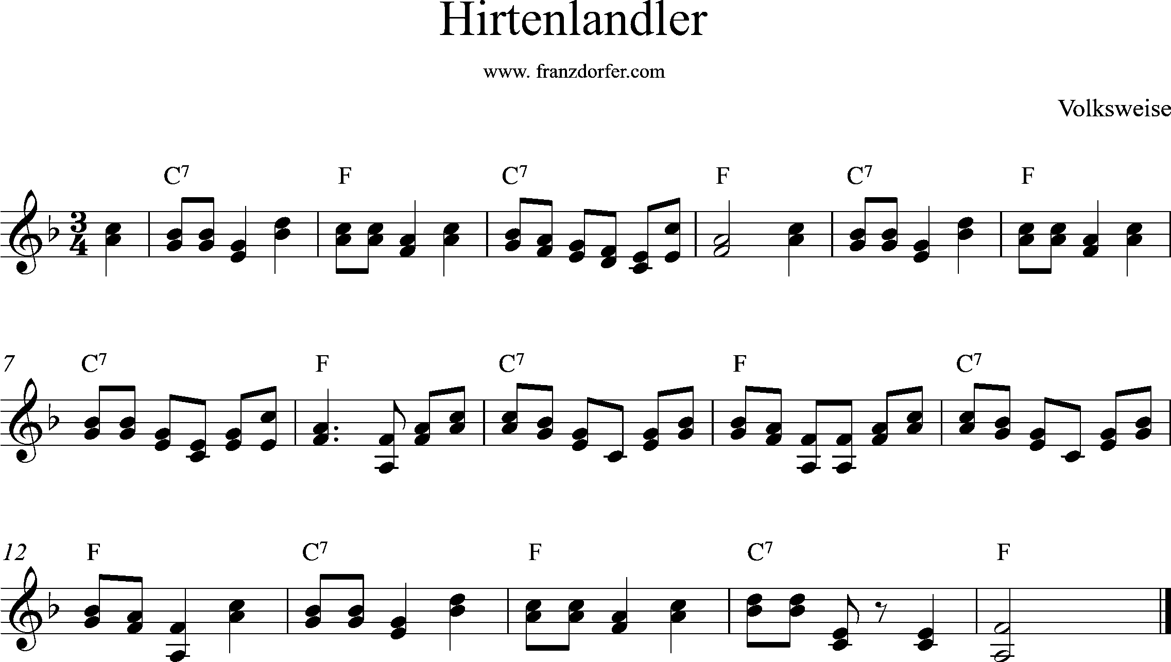 Akkordeonnoten, F-Dur, Hirtenlandler