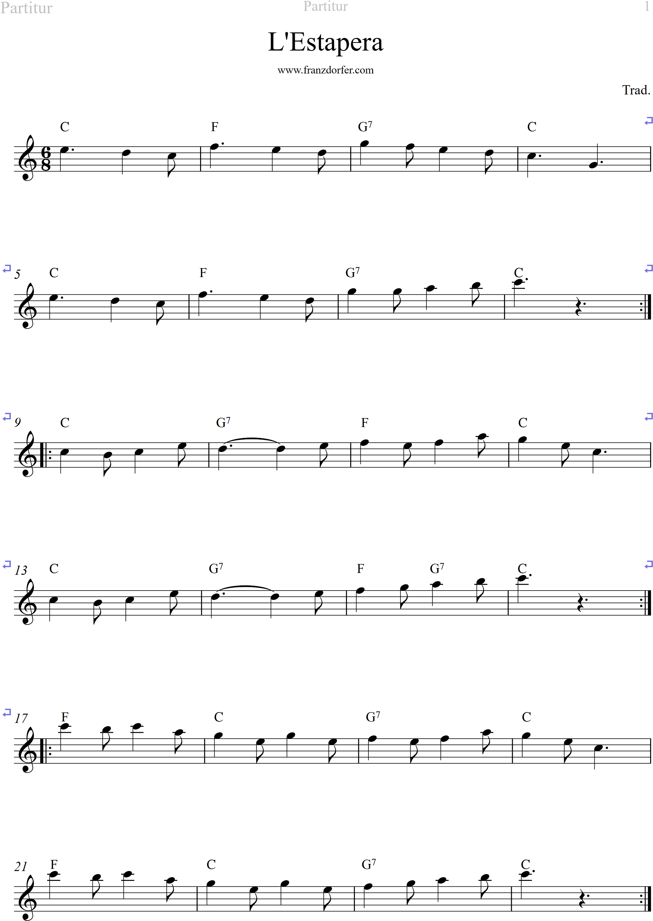 leadsheet, C-Major, L'Estapera