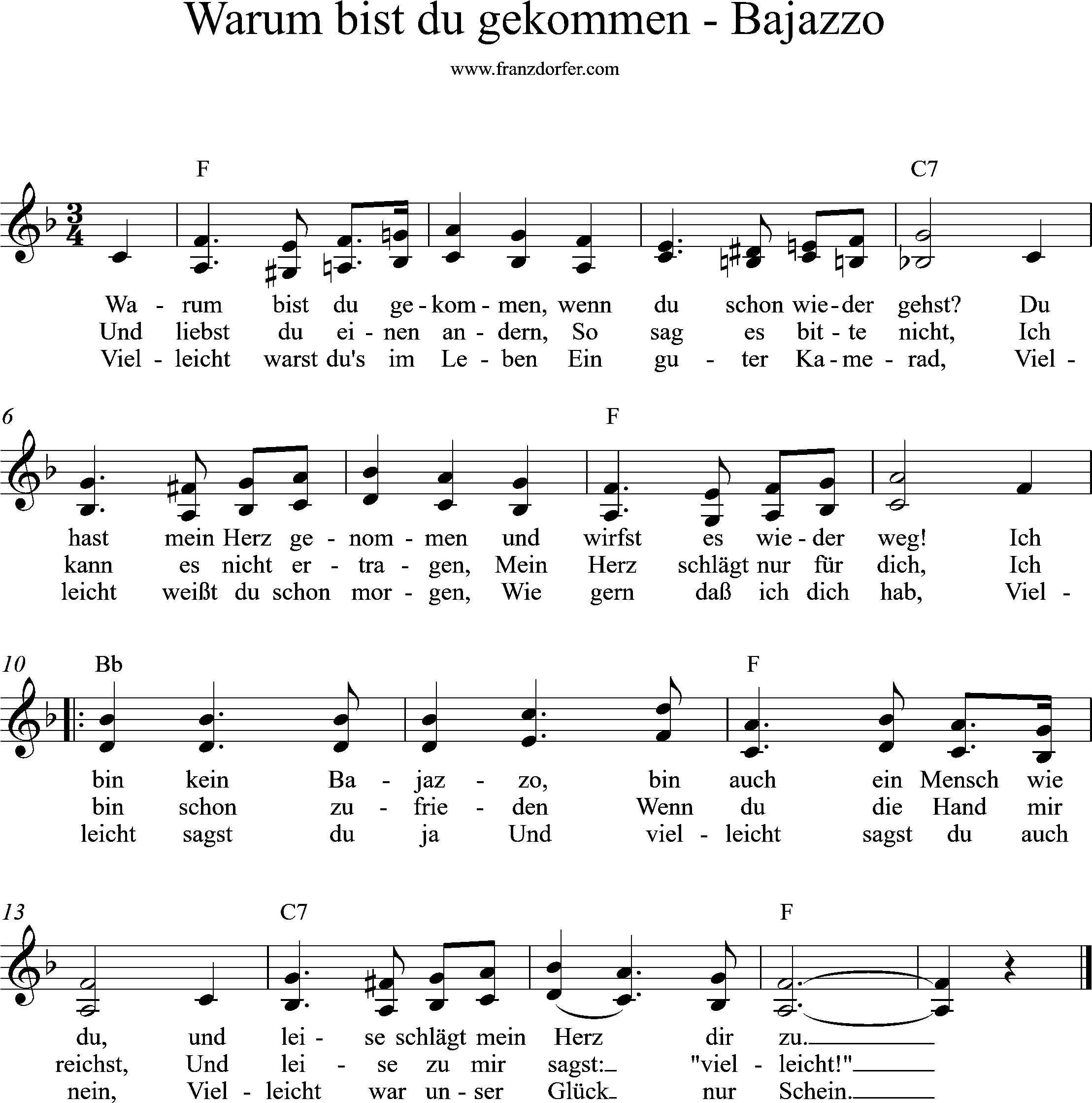 Noten Bajazzo - Warum bist du gekommen