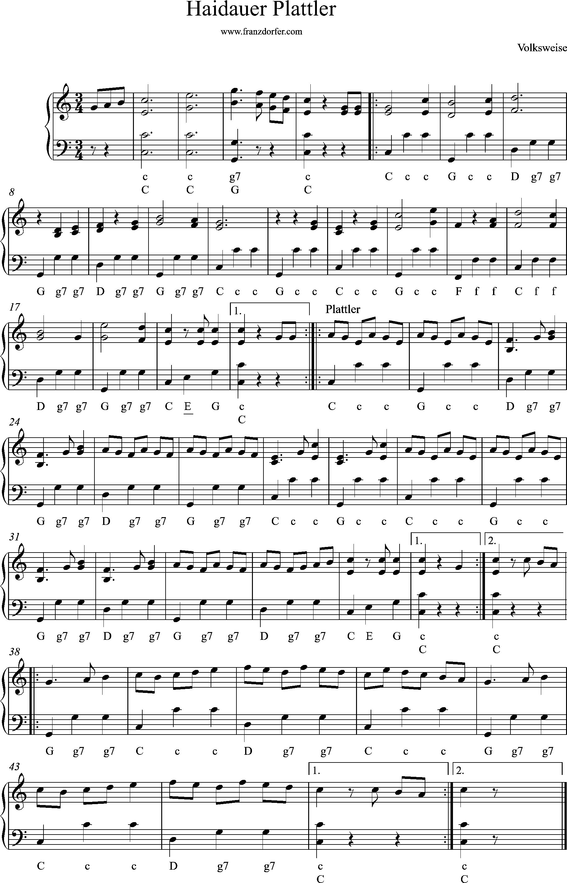 Akkordeonnoten, C-Dur, Haidauer Plattler