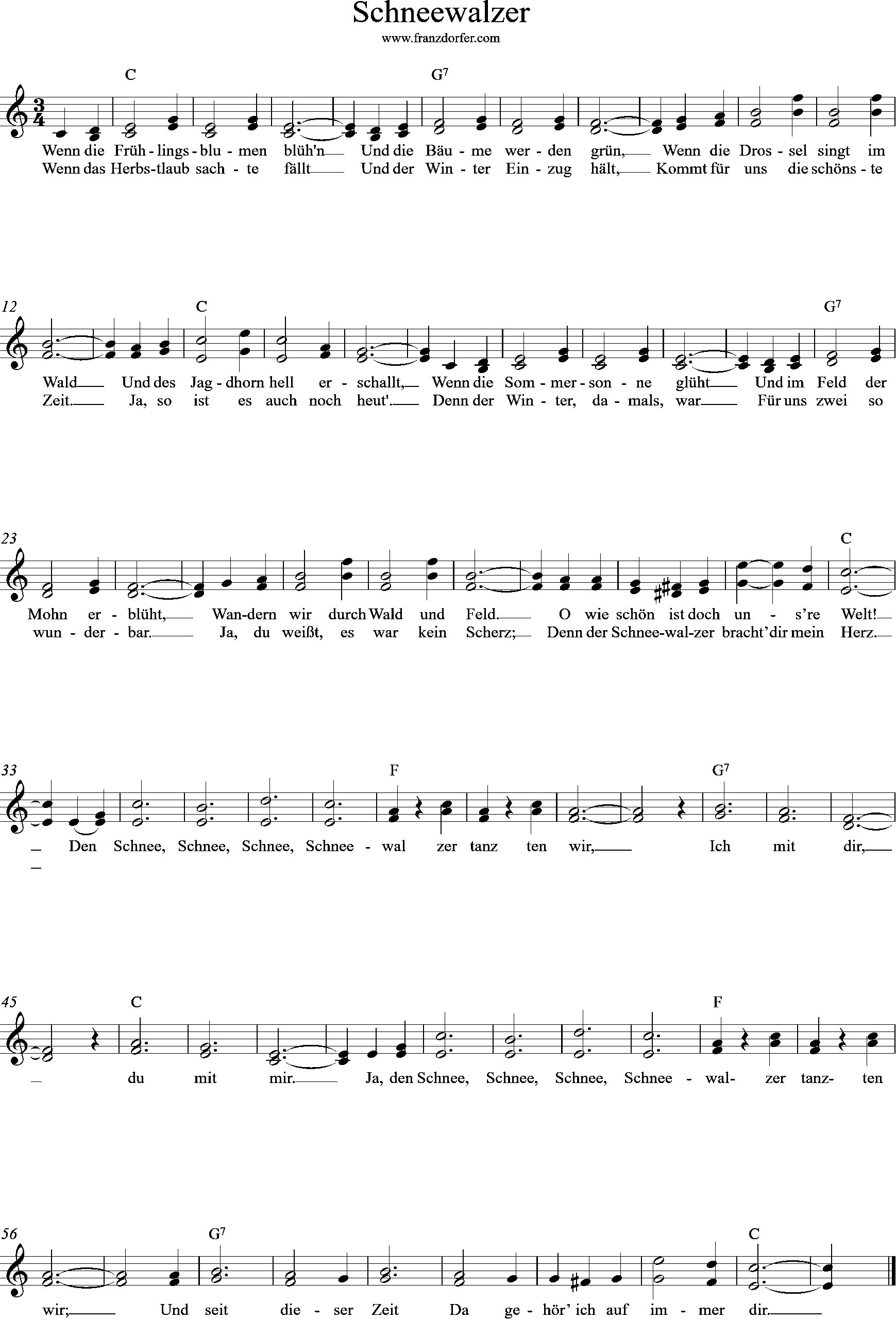 Akkordeonnoten, C-Dur, Schneewalzer