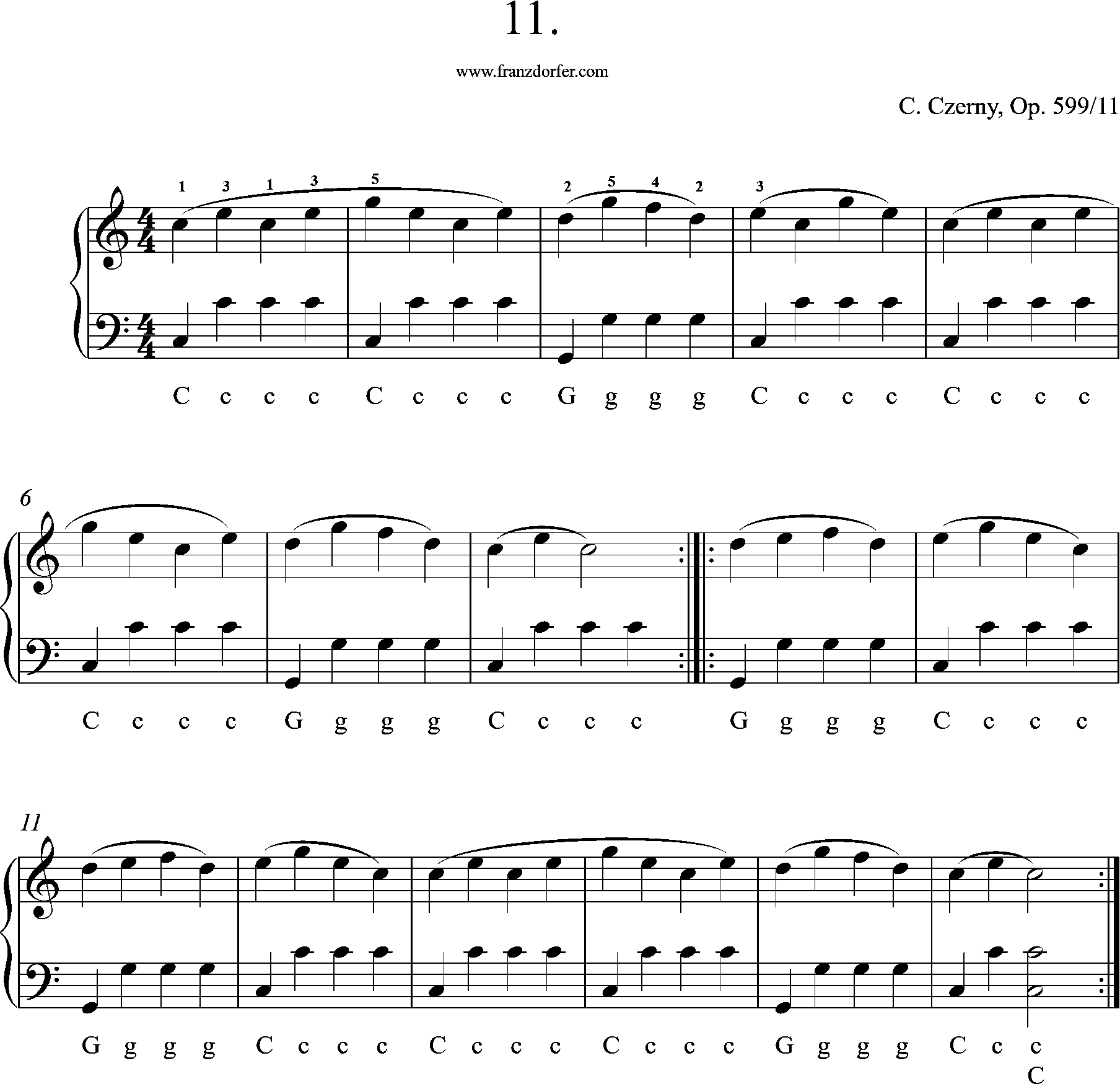 Akkordeon Noten, Etüde Czerny op 599 No 11
