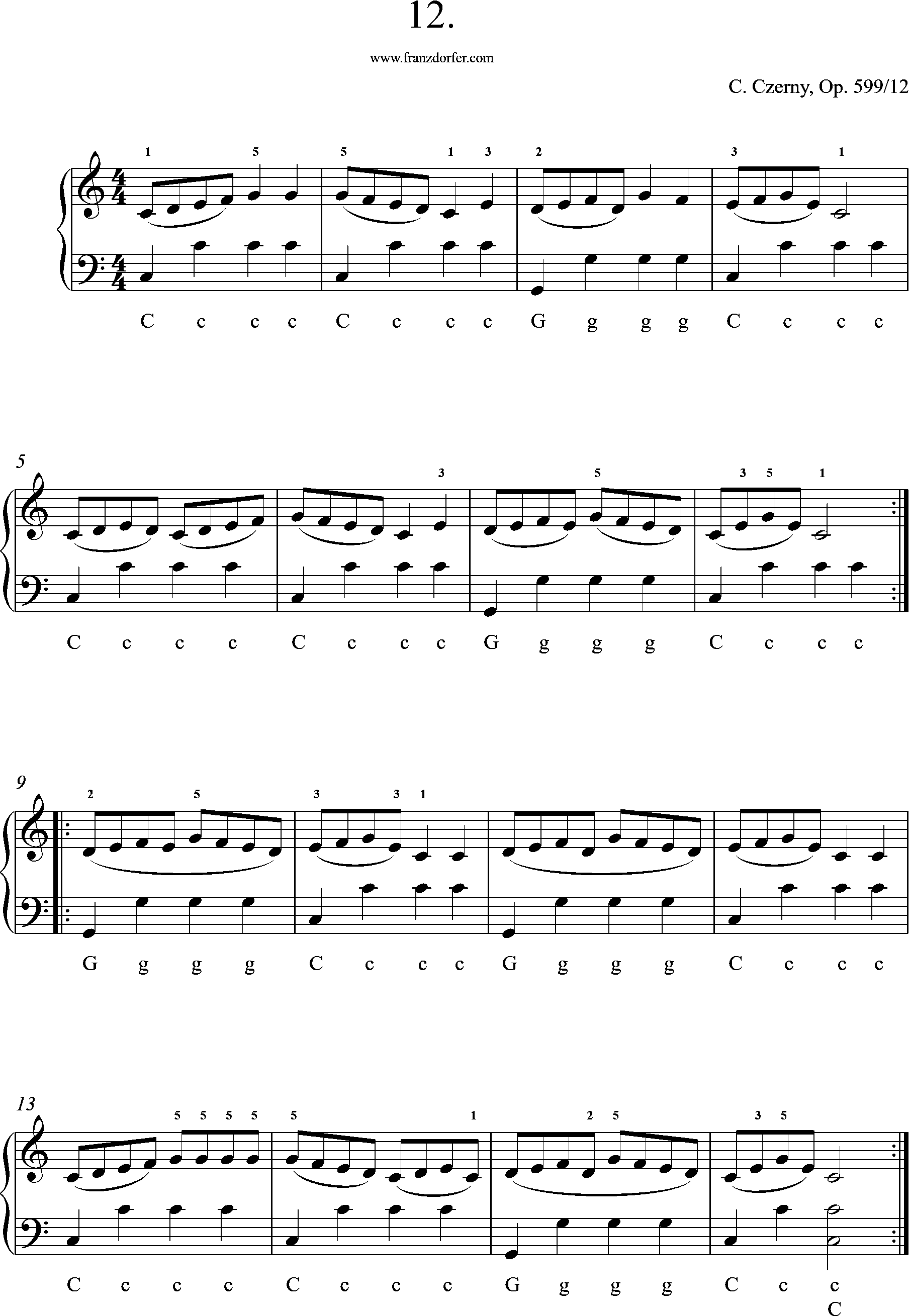 Akkordeon Noten, Etüde Czerny op 599 No 12