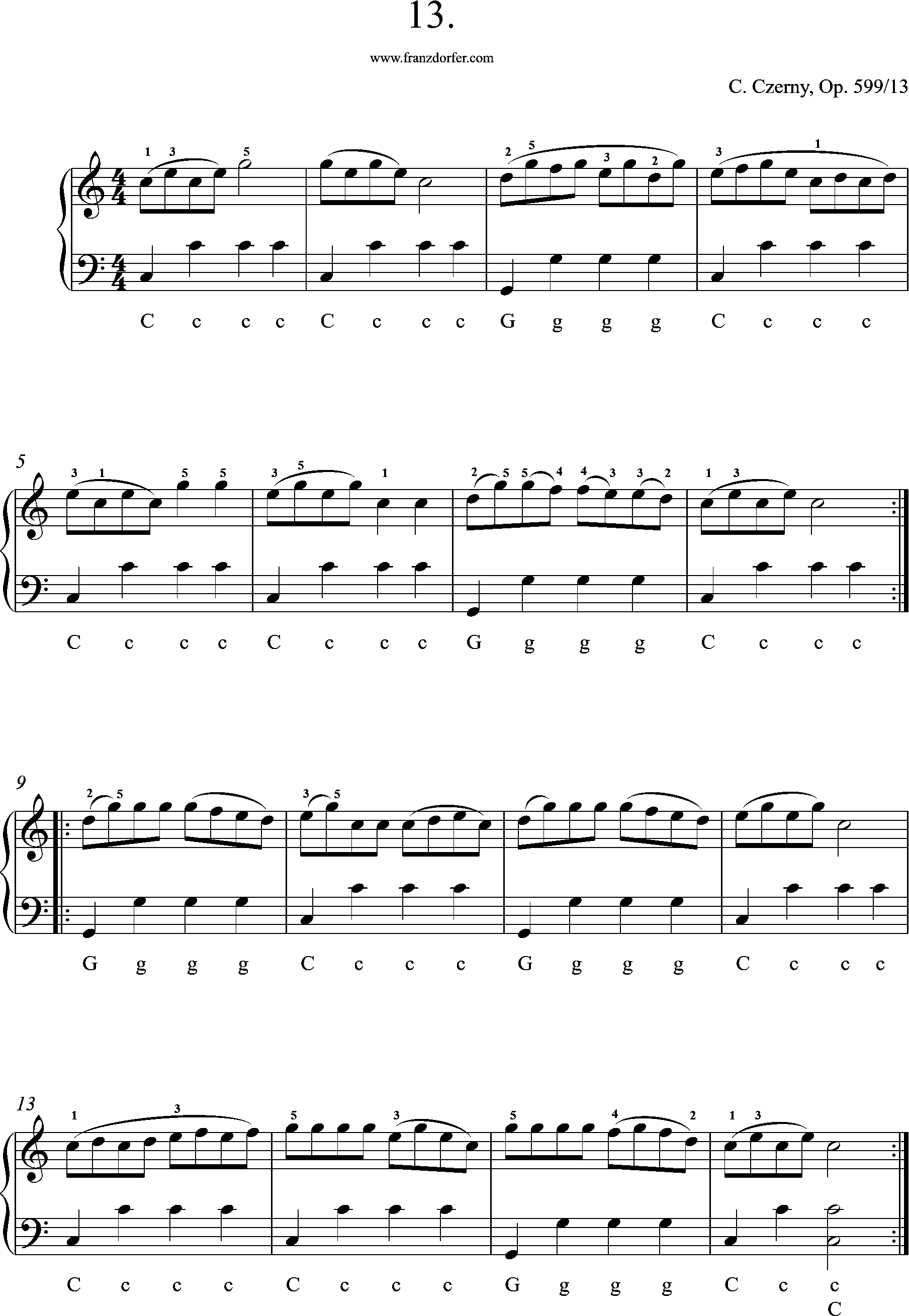 Akkordeon Noten, Etüde Czerny op 599 No 13