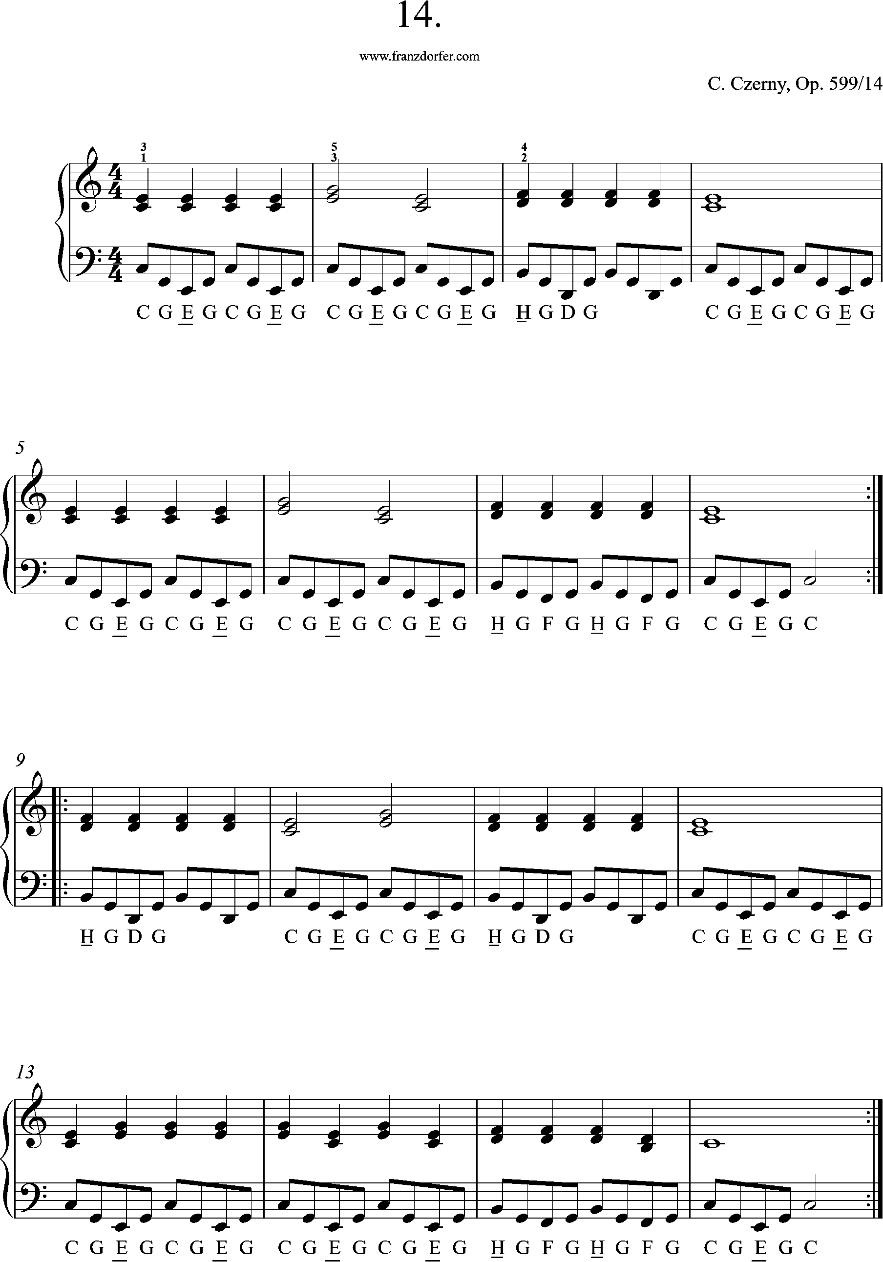 Akkordeon Noten, Etüde Czerny op 599 No 14