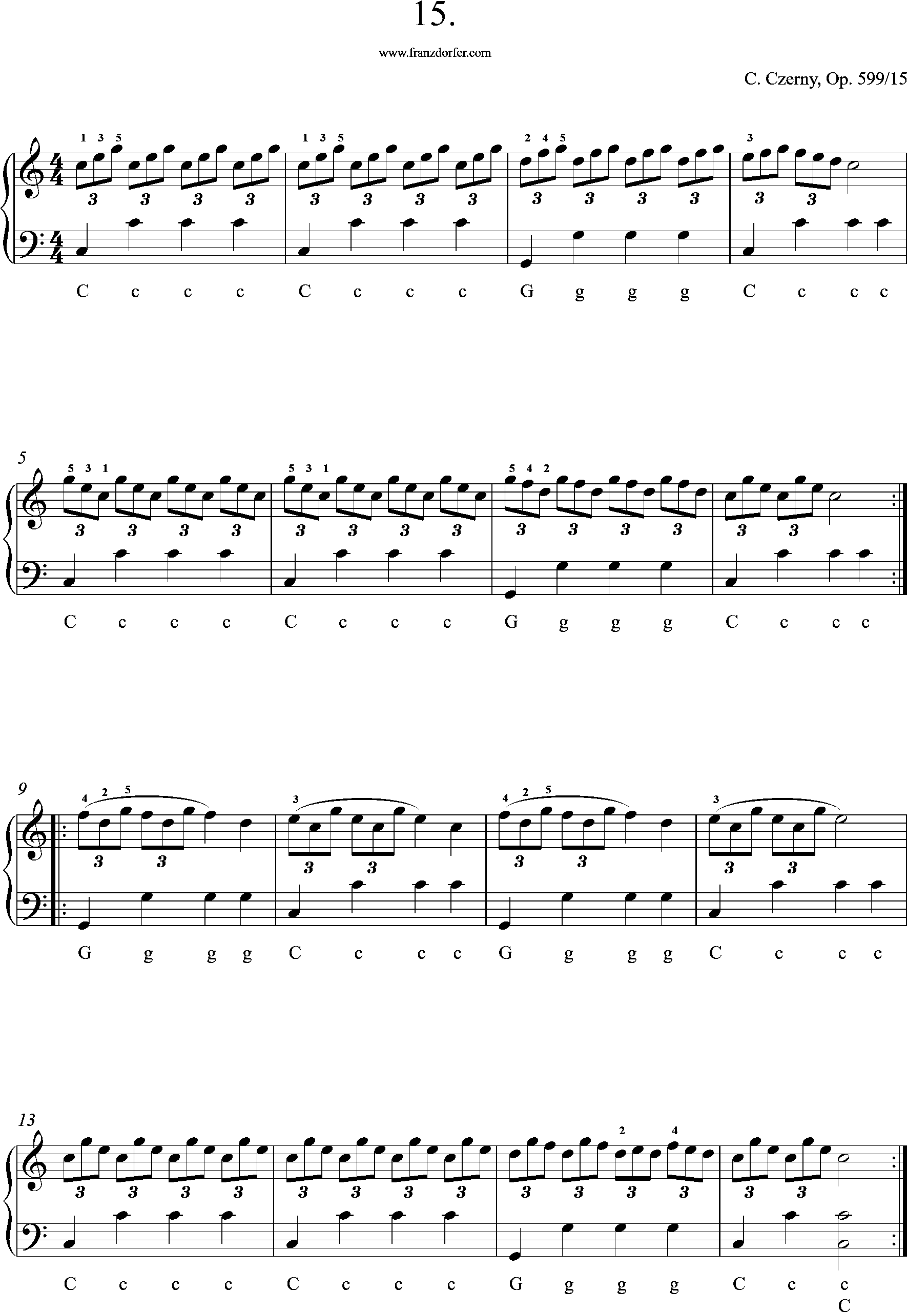 Akkordeon Noten, Etüde Czerny op 599 No 15