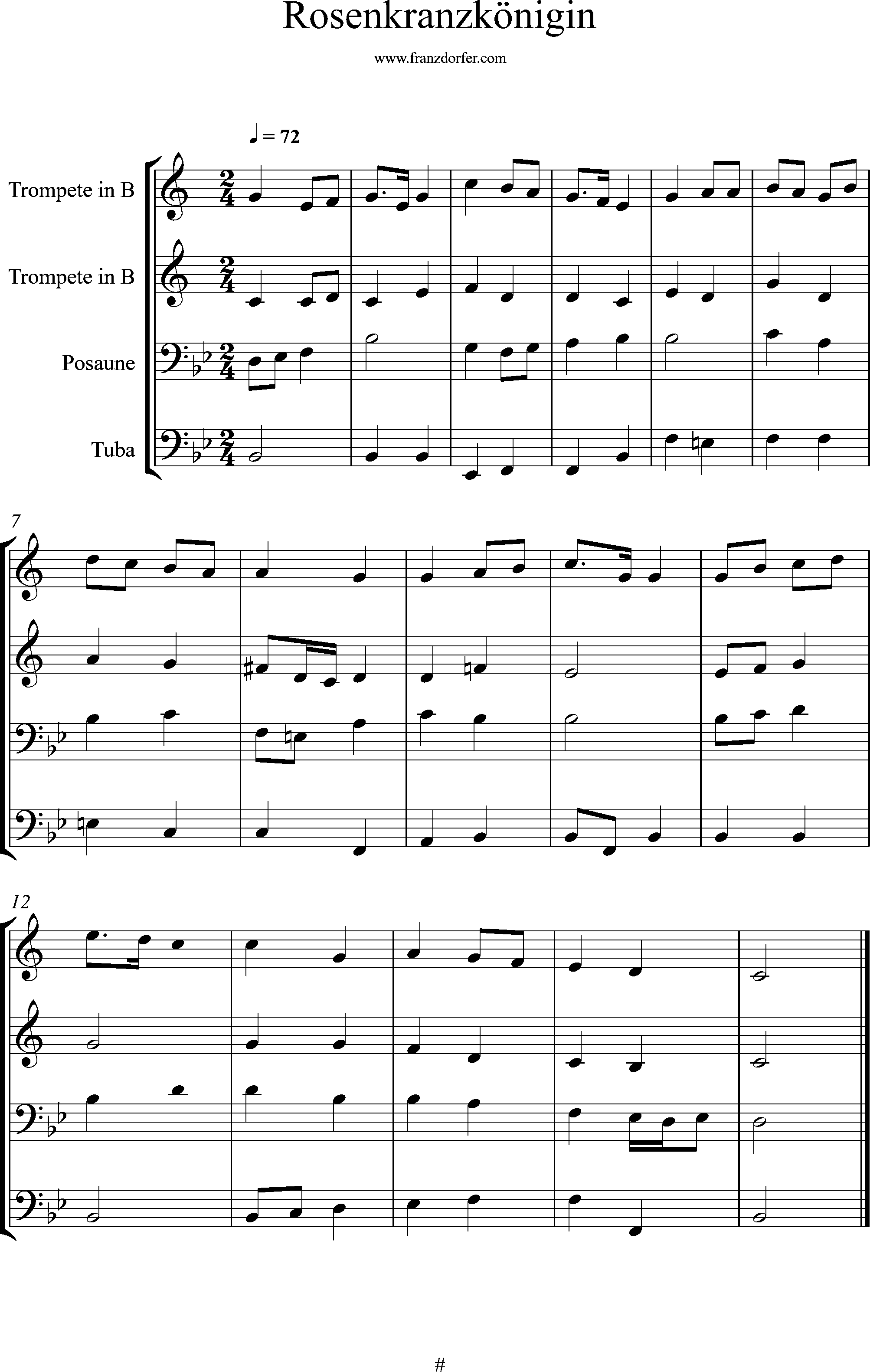 Noten für blechbläserquartett, Rosenkranzkönigin