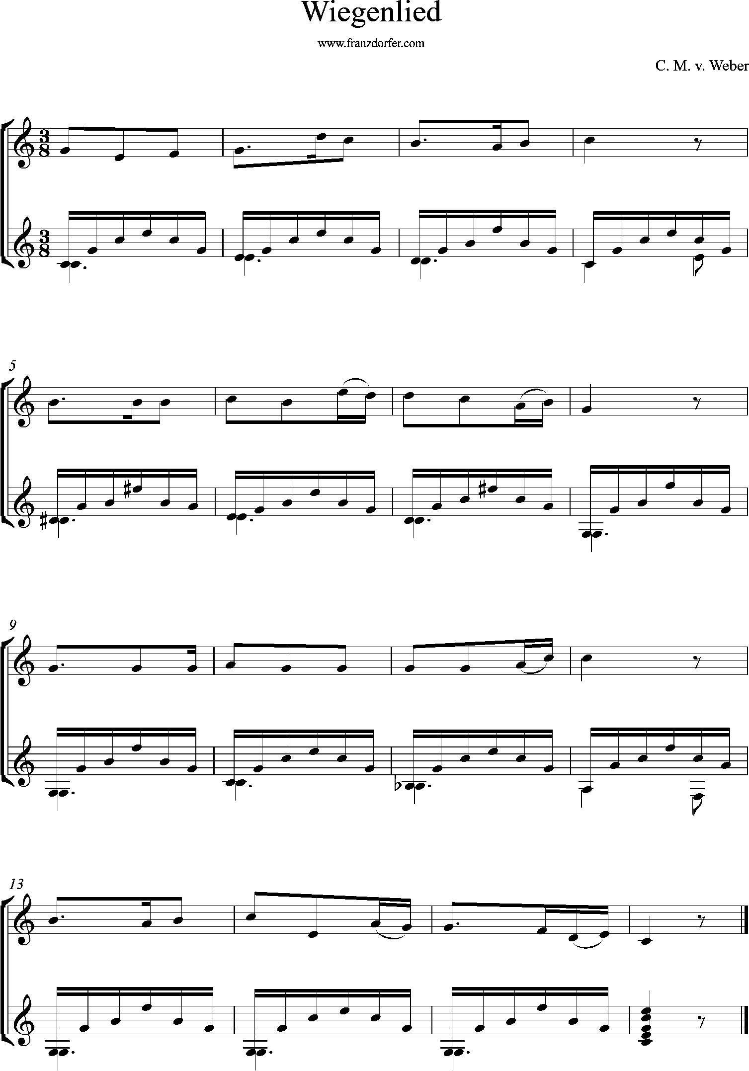 gitarrennoten, Wiegenlied, Weber