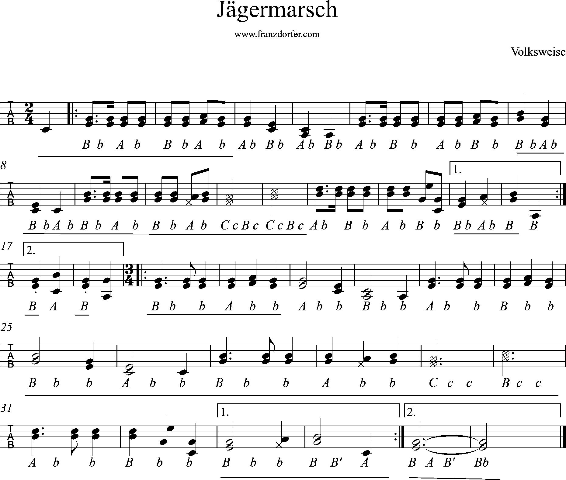 steirische spielen nach griffschrift , Jägermarsch