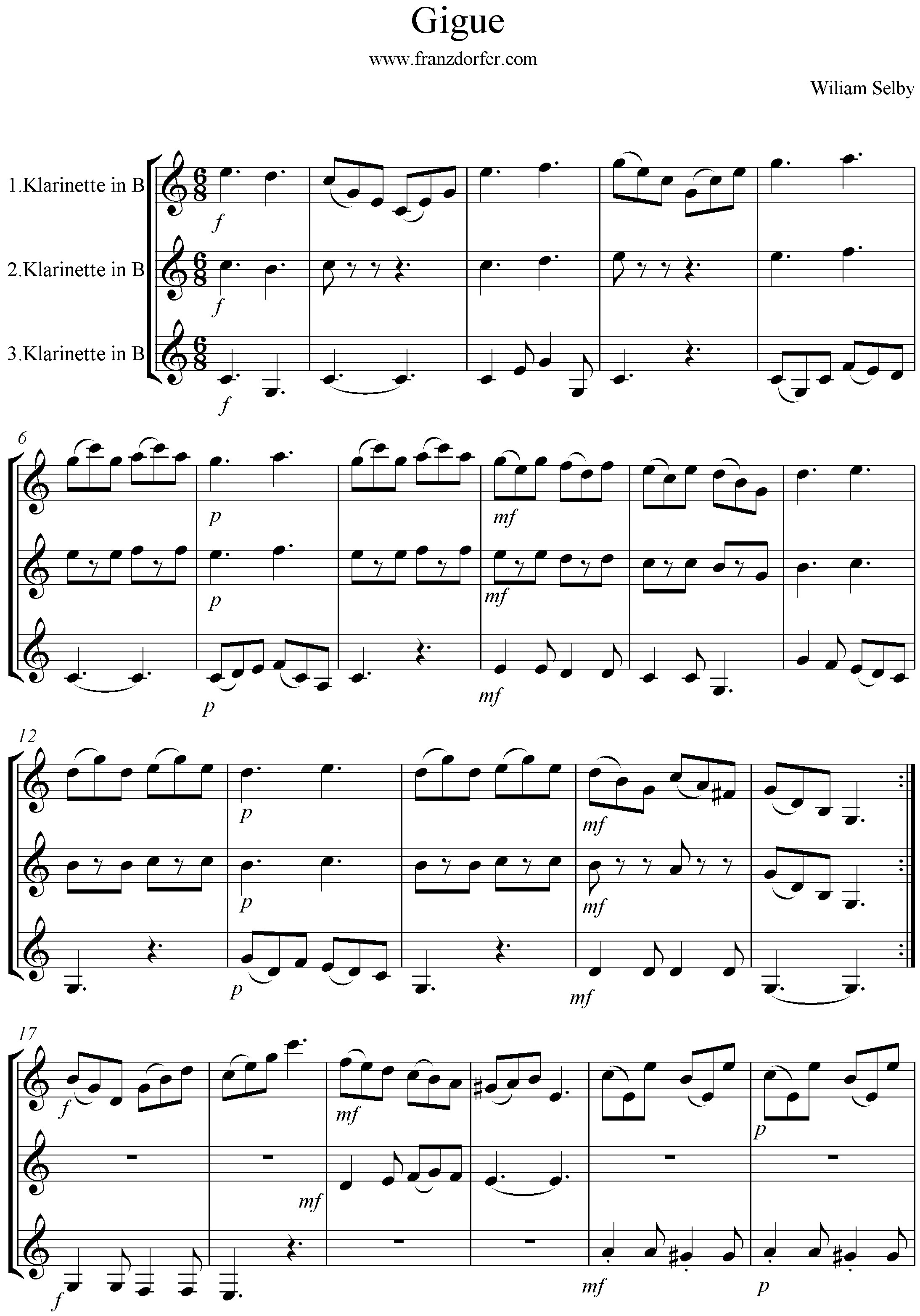 Clarinet Trio Gigue Selby- Klarinetten Trio Noten