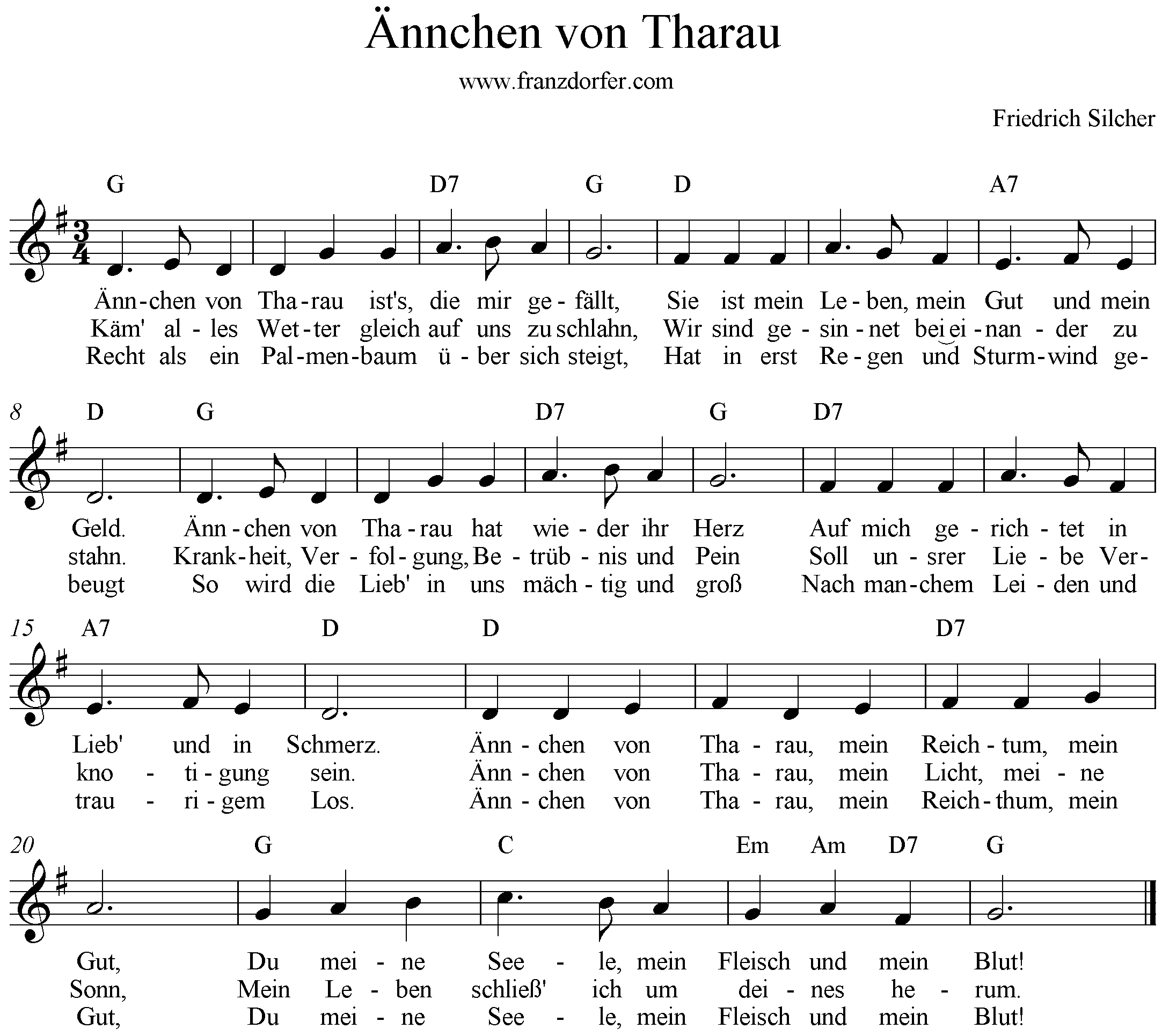 Ännchen von Tharau, G-Dur, Klarinette