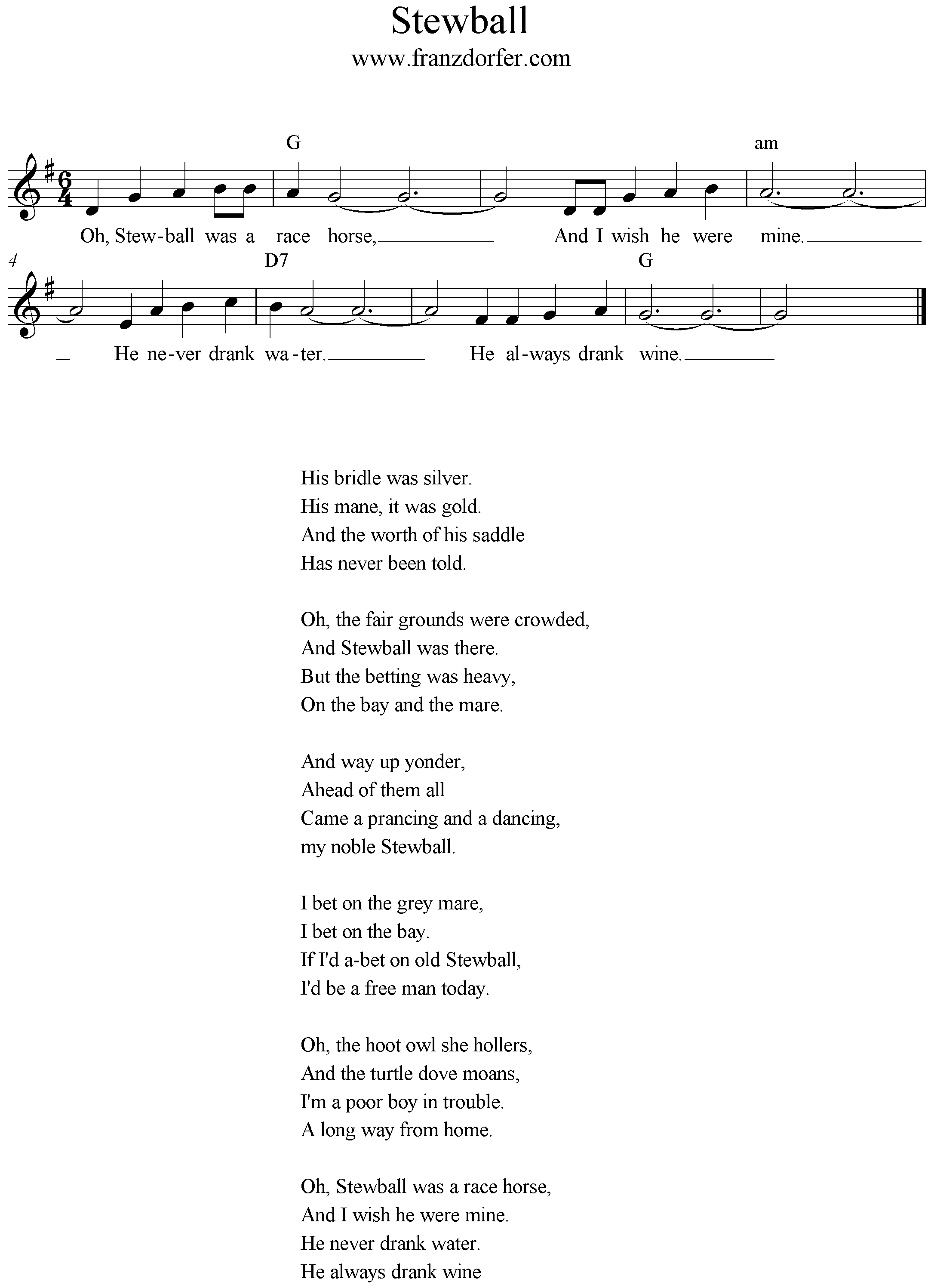 freesheet music Stewball