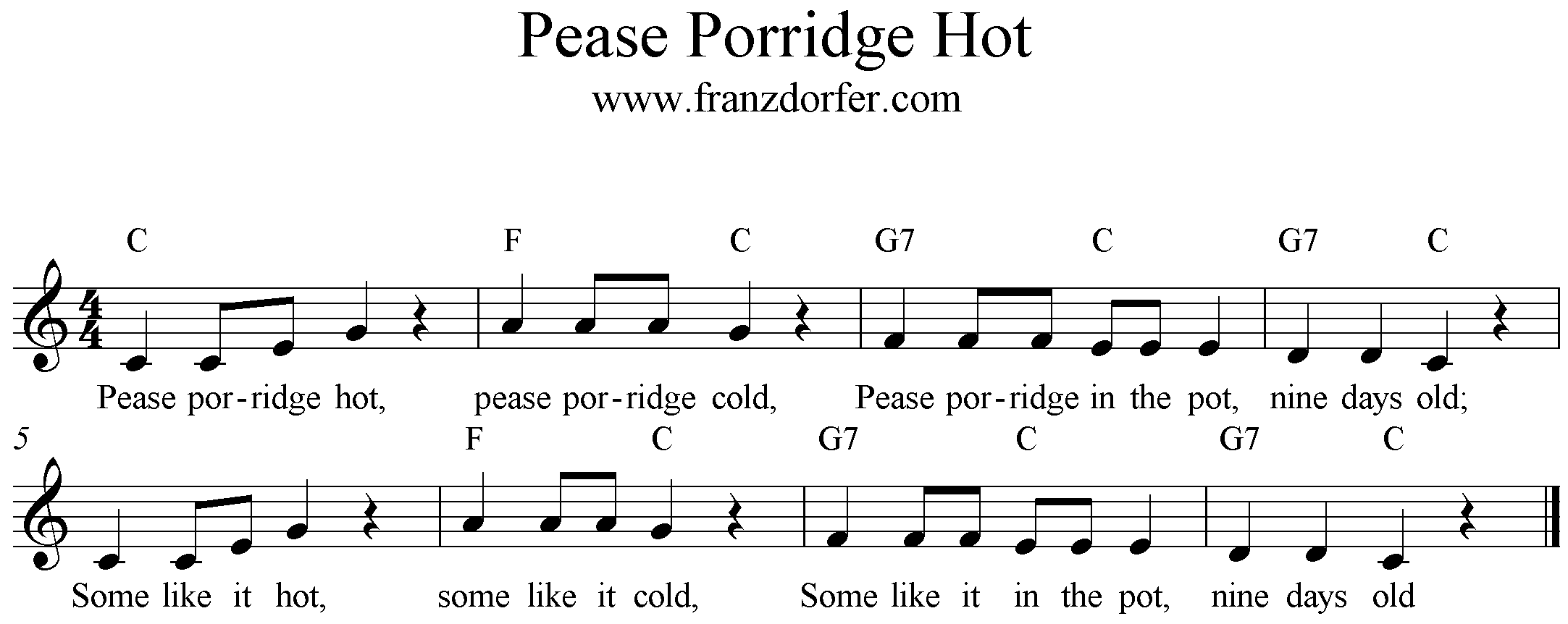 Trompetennoten, PEase porridge hot, C-Dur