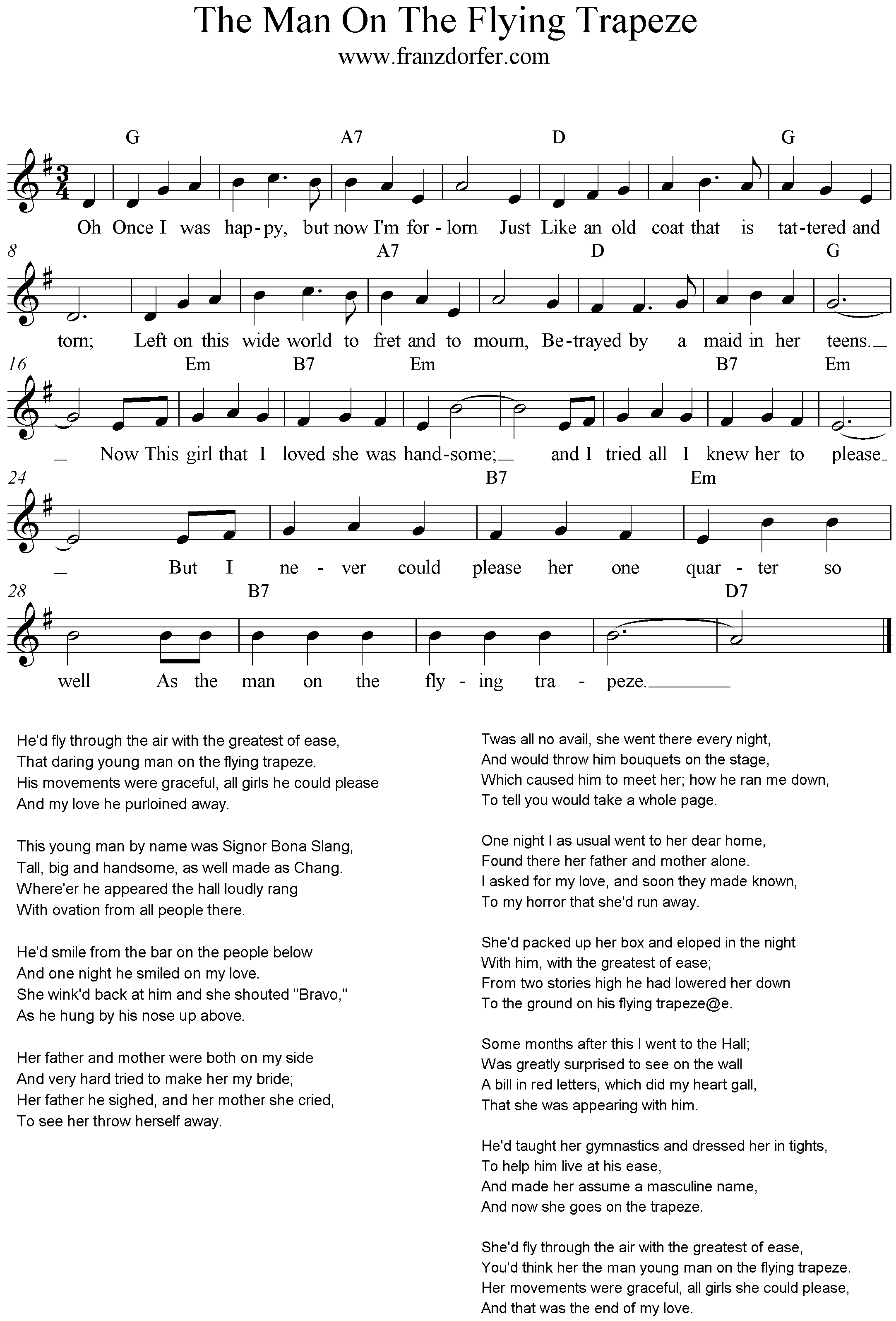 Freesheet Music The Man On The Flying Trapeze