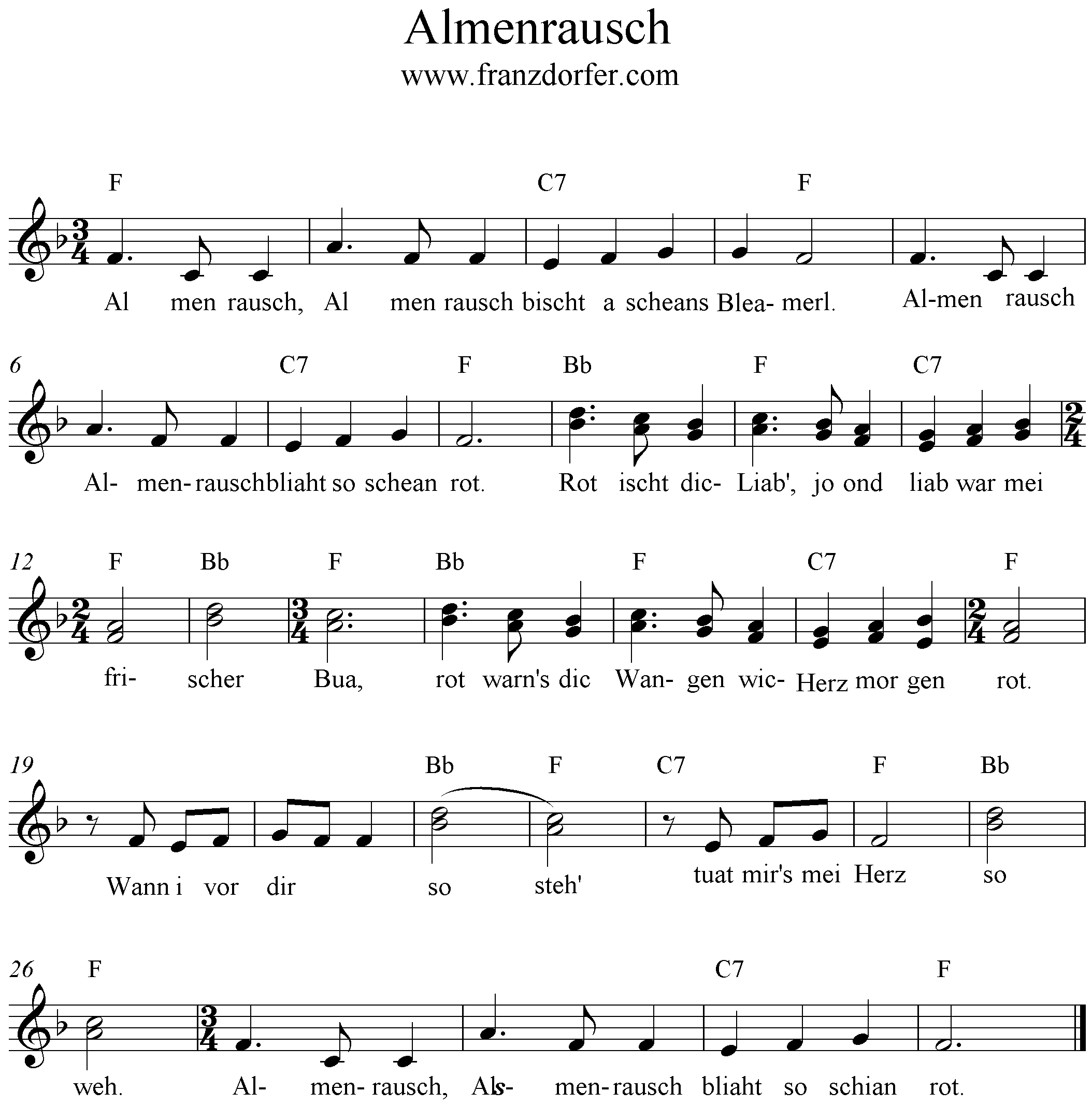 Noten Almenrausch bist a scheans Bleamal