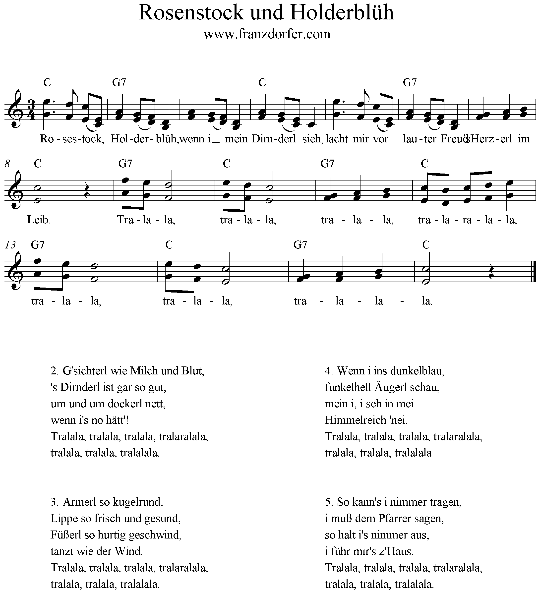 Rosenstock und Holderblüh, 2stimmig, Duo, C-Dur