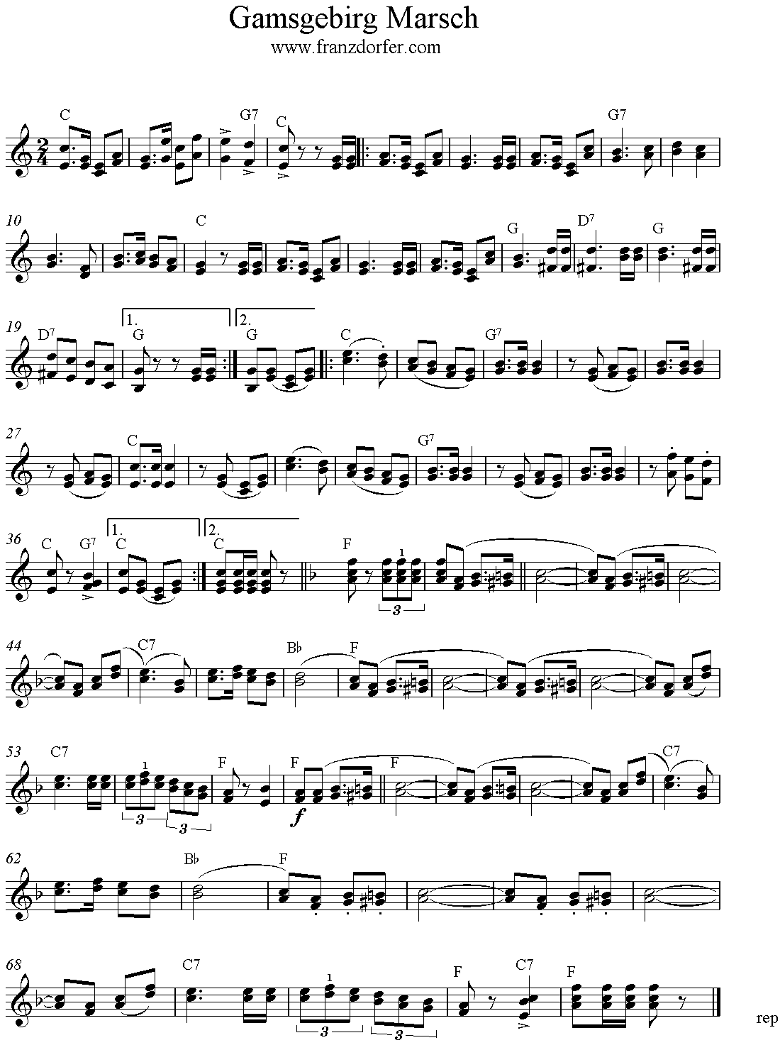 Noten Gamsgebirgs Marsch , C-Dur, 2stimmig, klarinette