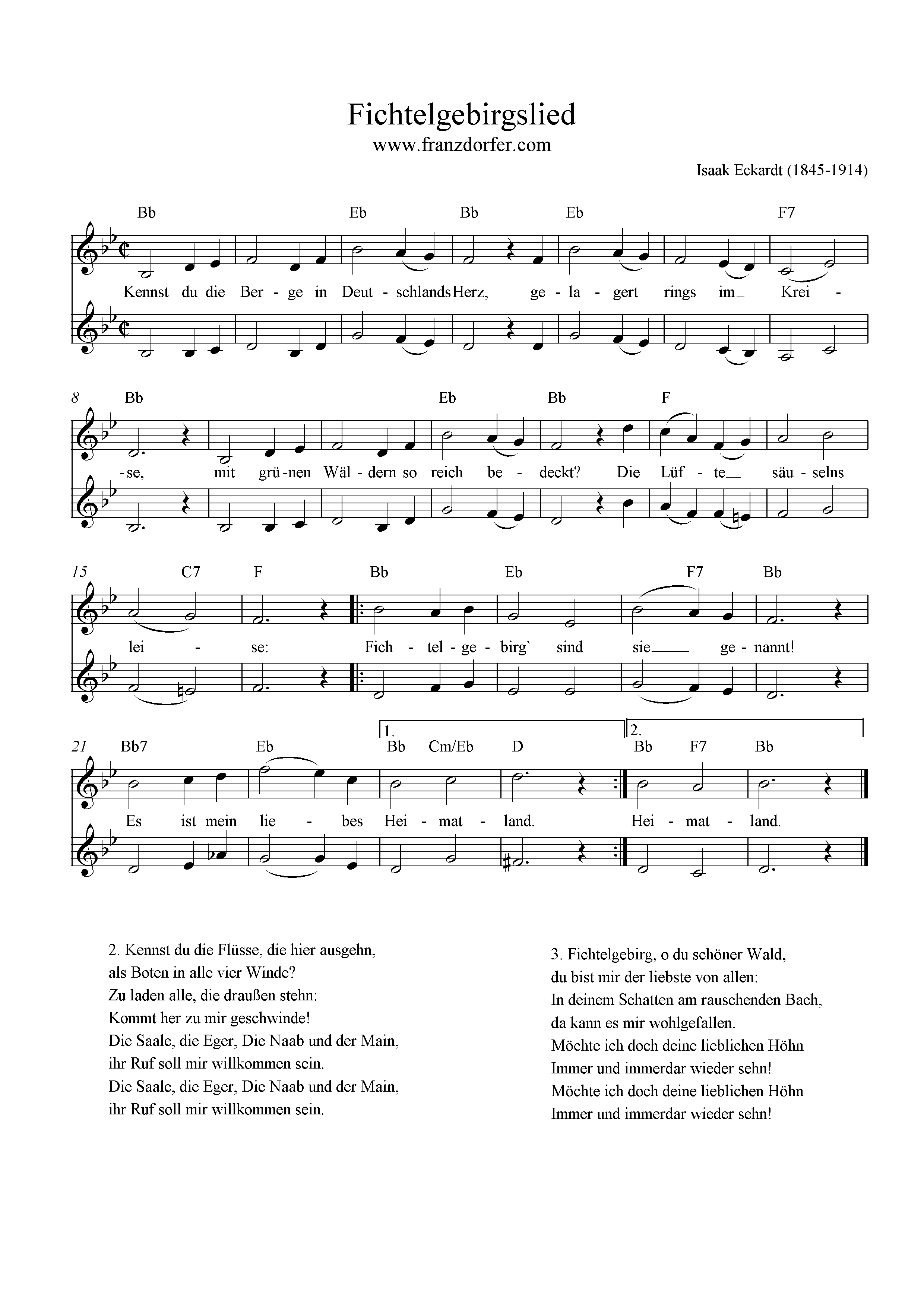 Noten Fichtelgebirgslied, Bb-Dur, Akkorde