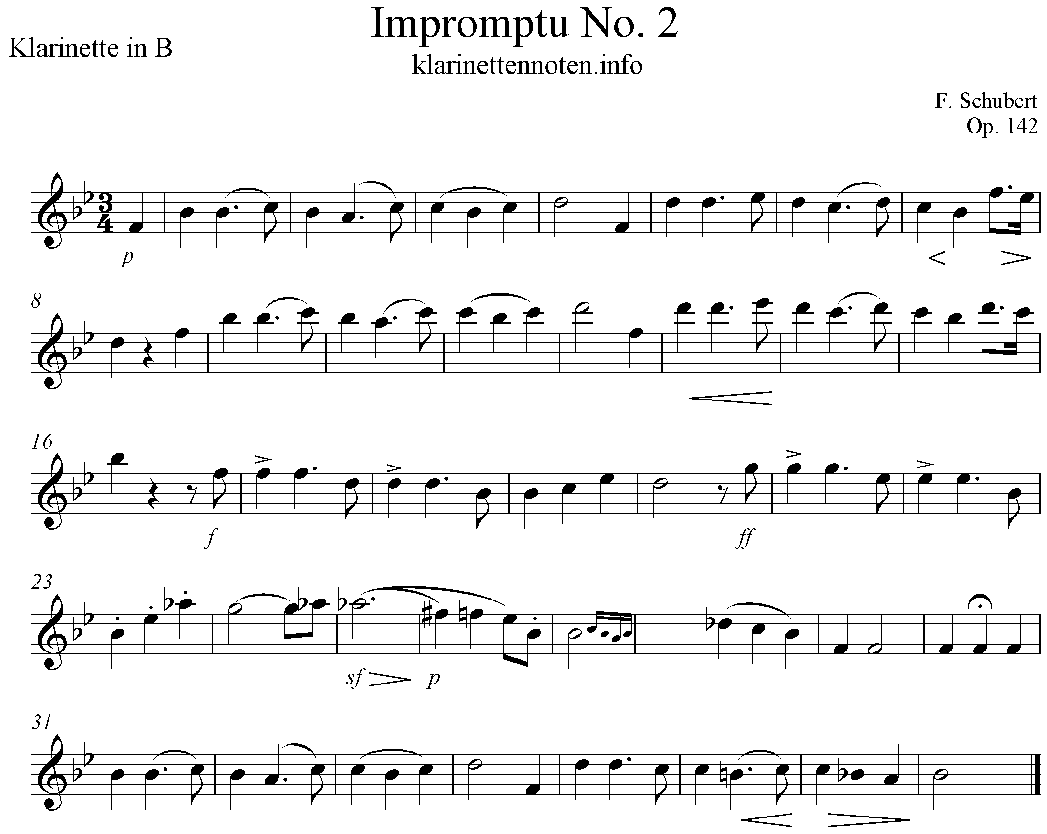 freesheet for Clarinet, impromptu No2