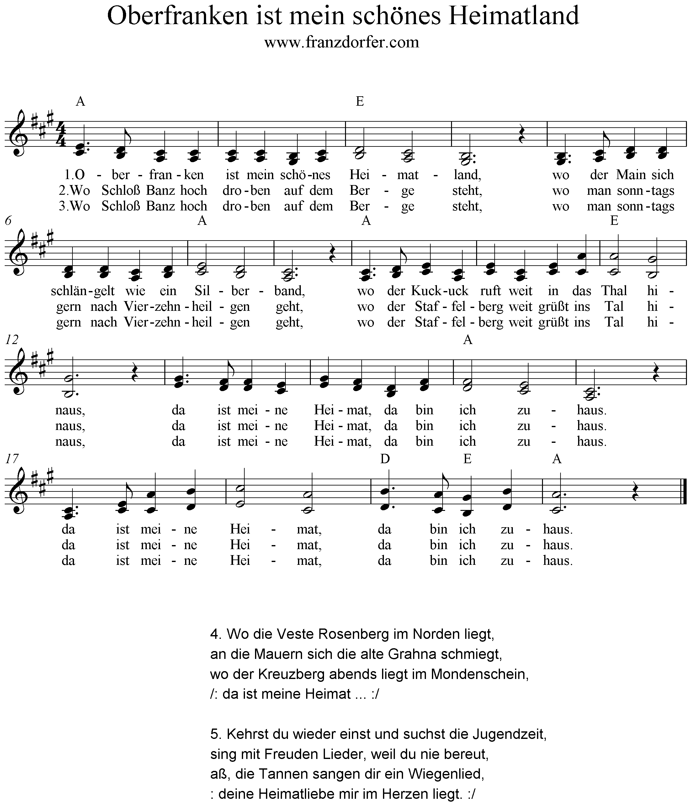 Noten Oberfranken mein schönes Heimatland