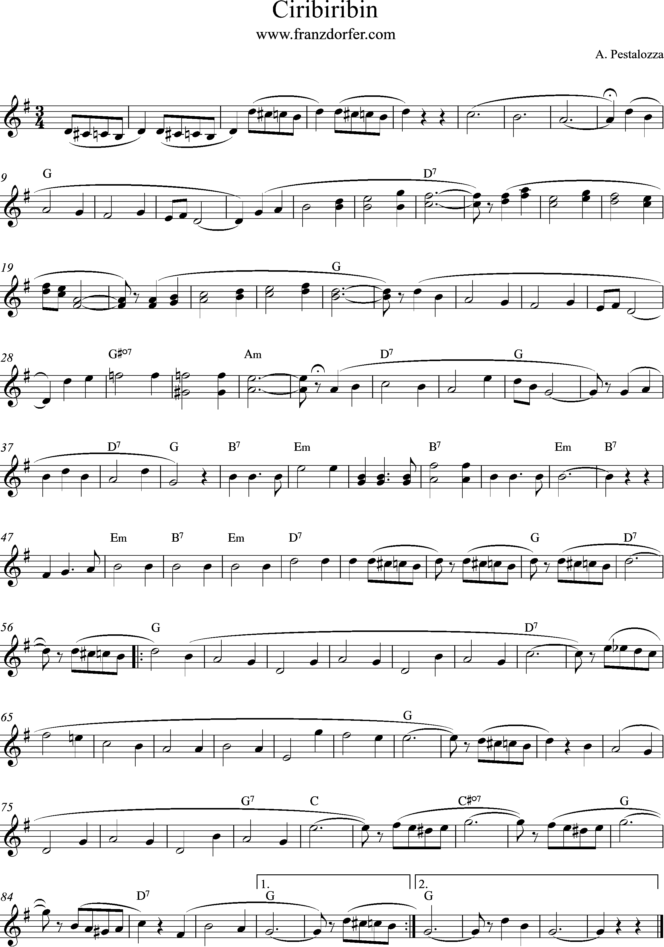 freesheet ciribiribin, G-Major