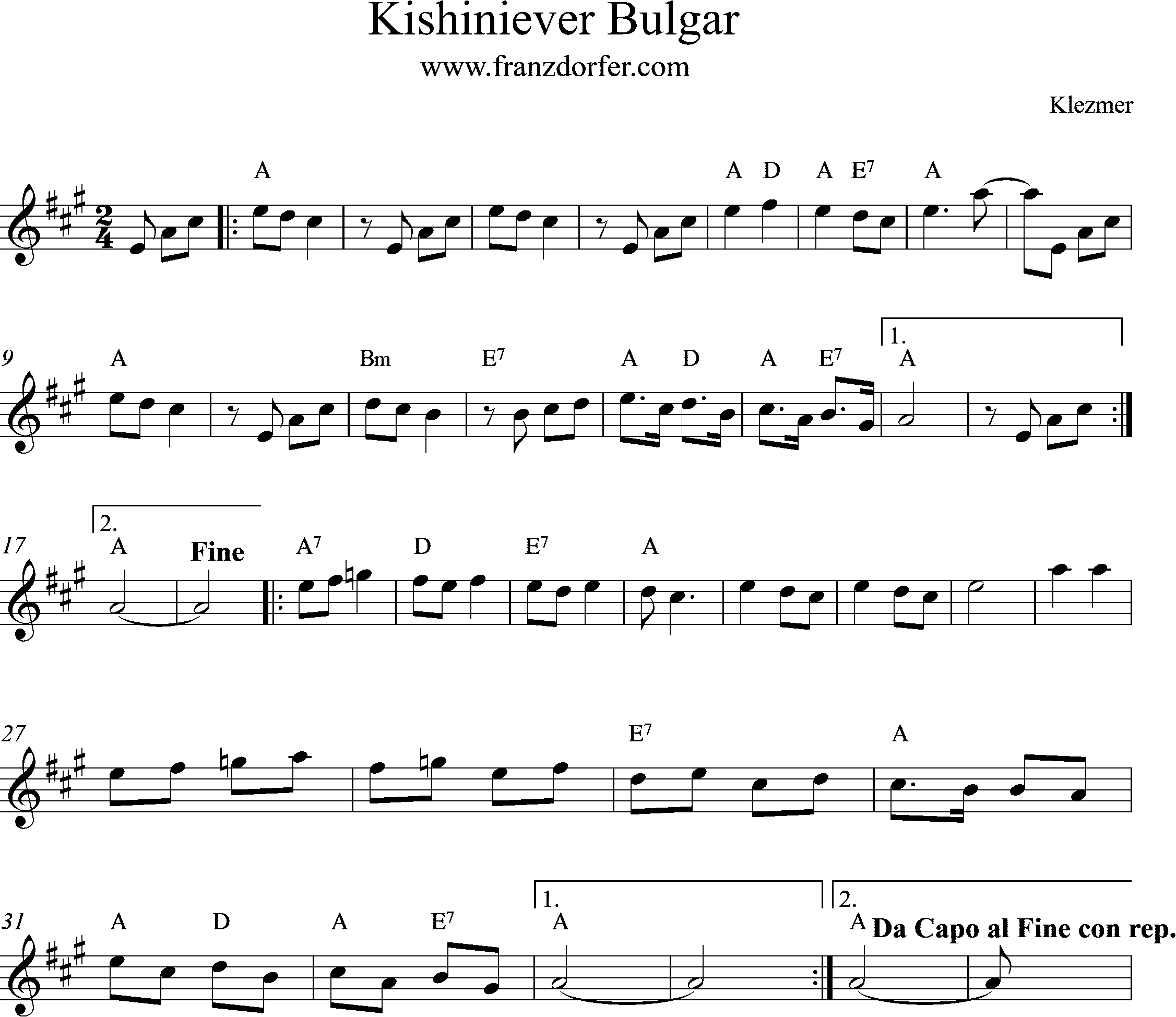 Clarinet sheetmusic Kishiniever Bulgar
