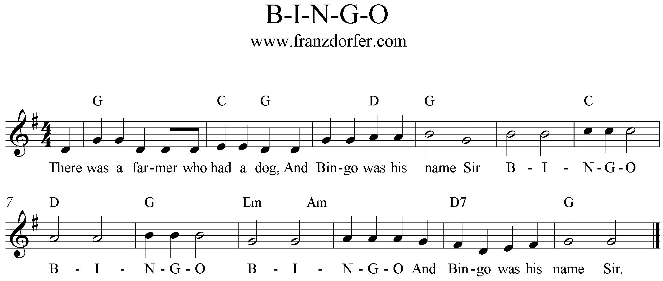 freesheet music Bingo