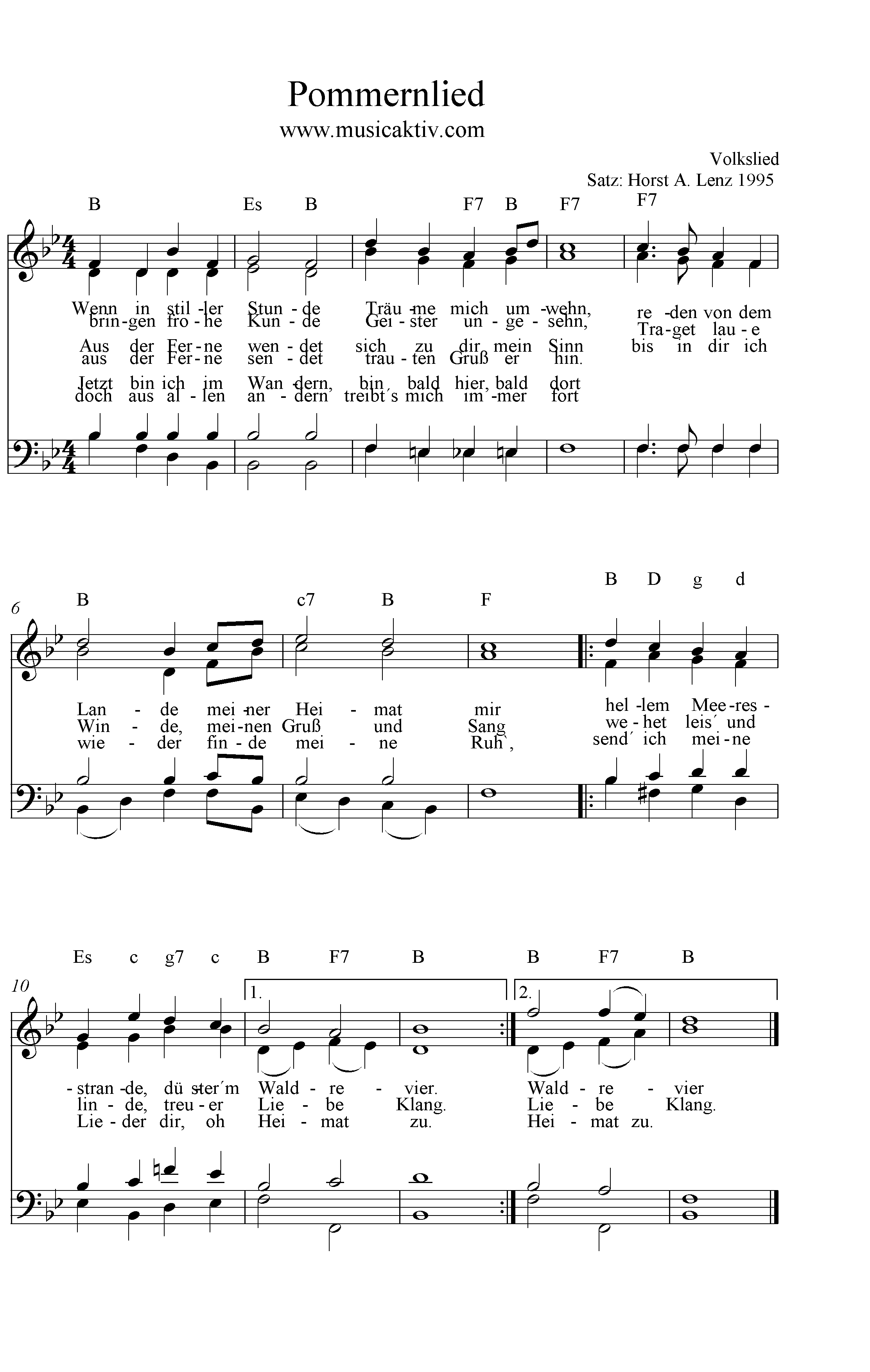 Pommernlied Noten 4 stimmig