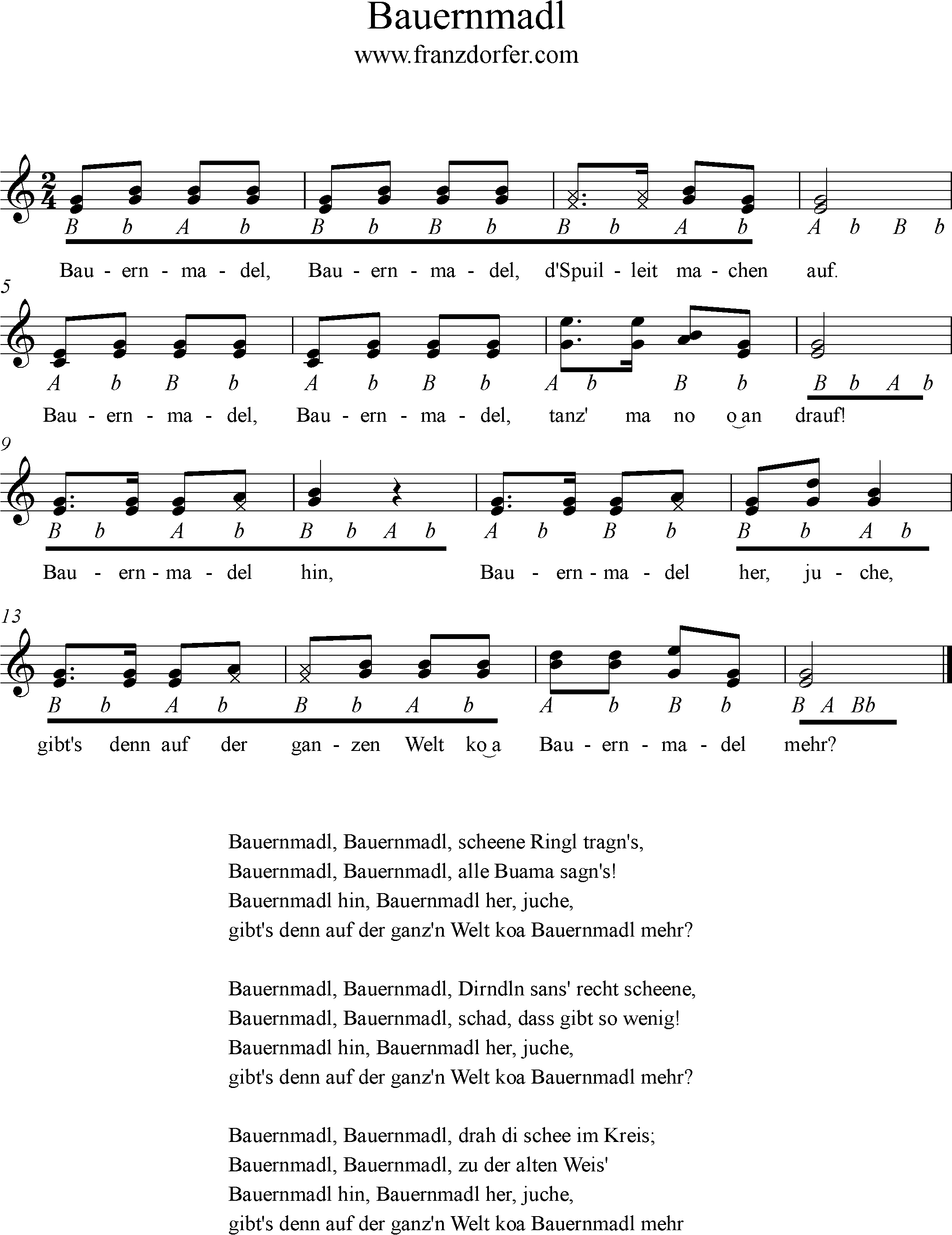 Griffschrift für Steirische Harmonika- Bauernmadl